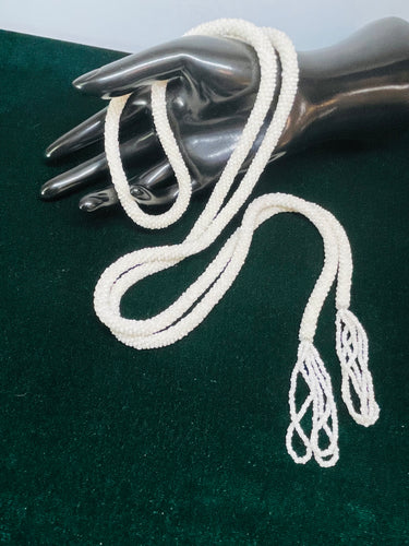 Flapper Style White Beaded Lariat